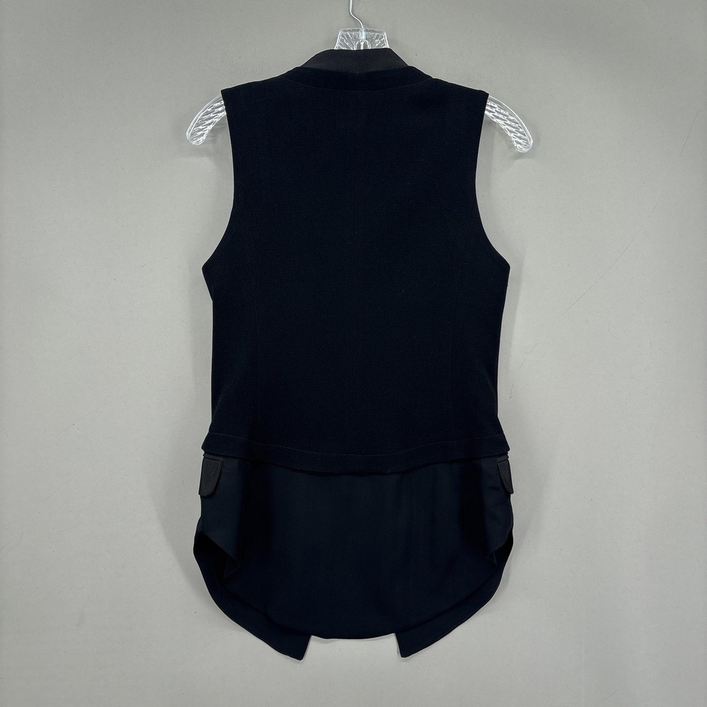 Haute Hippie Blouse Womens 2 Black Sleeveless Tuxedo Vest High Low Tail Hem - Picture 12 of 13